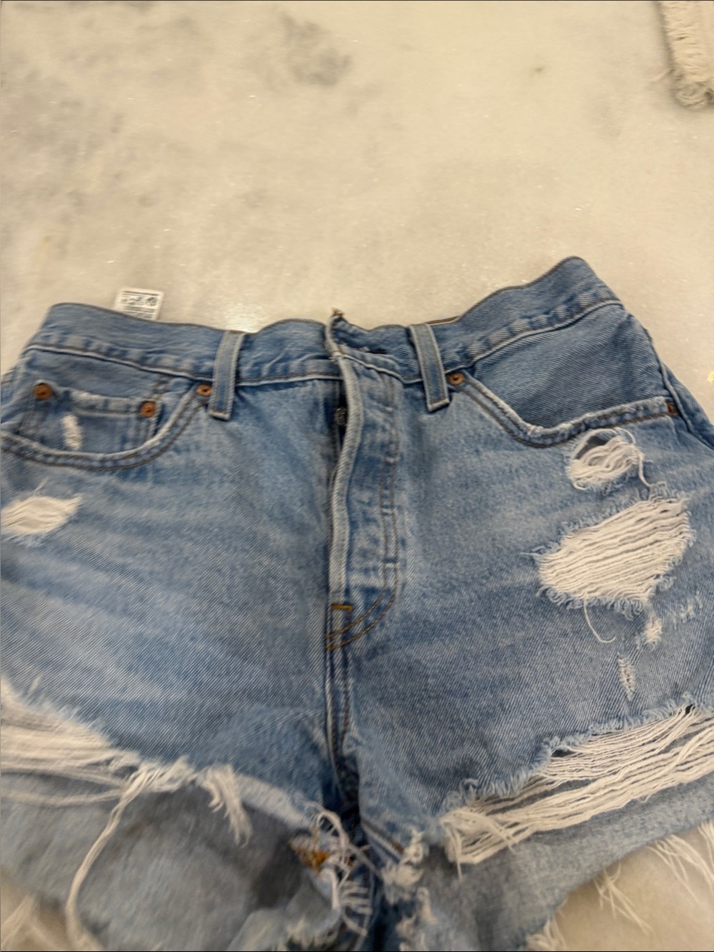 Levi's Light Blue Distressed High-Rise Denim Shorts